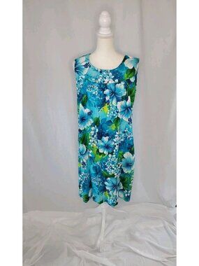 Ui Maikai Vtg Dress Short Hawaiian Barkcloth Tiki 60's Boho Hibiscus Sz M Blue